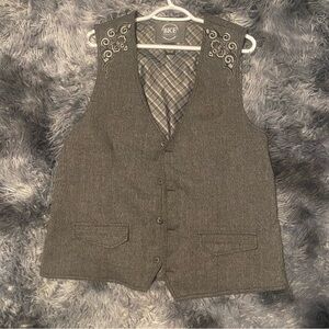 BKE Buckle Men's Vest L Suit Waistcoat Gray Western Embroidery Large